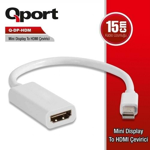 QPORT Q-DP-HDM 0.15metre mDP-HDMI Görüntü Adaptörü Beyaz Mini 1080p