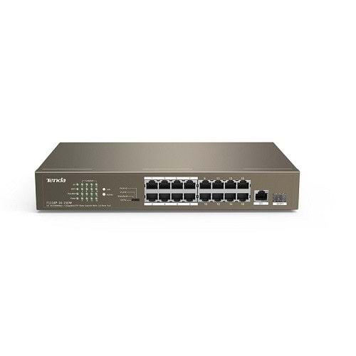 TENDA 16port PoE 150w 10/100 1-SFP Yönetilemez Switch TEF1118P-16-150W