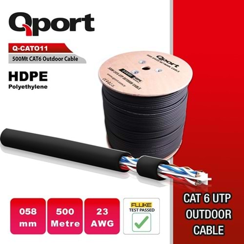 QPORT 500metre CAT6 Utp 23AWG Siyah Outdoor Makaralı Kablo Q-CATO11