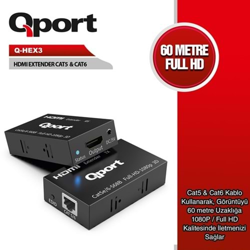 QPORT Q-HEX3 HDMI-CAT6 60metre HDMI Extender
