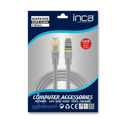 INCA 3metre CAT8 S/FTP ICAT8-03G Gri Patch Kablo