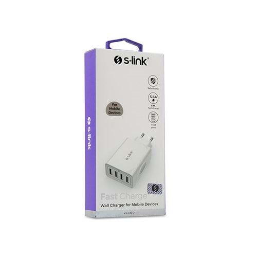 S-LINK Swapp SW-C8 4*USB 5V 5.6A Ev Şarj Adaptör