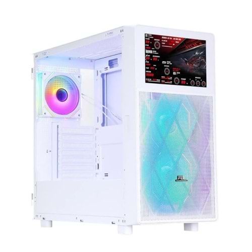 POWERBOOST PB-P4367BW 3-RGB Fanlı LCD Ekranlı Gaming Mid-Tower PC Kasası Beyaz