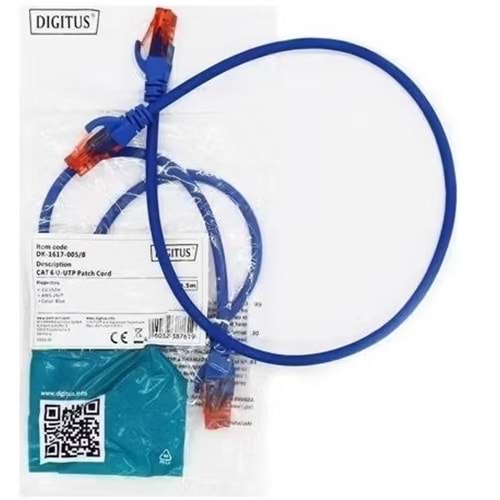 Digitus DK-1617-0025/B Cat 6 0.25 Metre(Mt) UTP Mavi Patch Cord