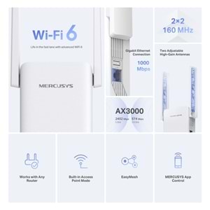 MERCUSYS ME80X AX3000 Mesafe Genişletici Priz Tipi